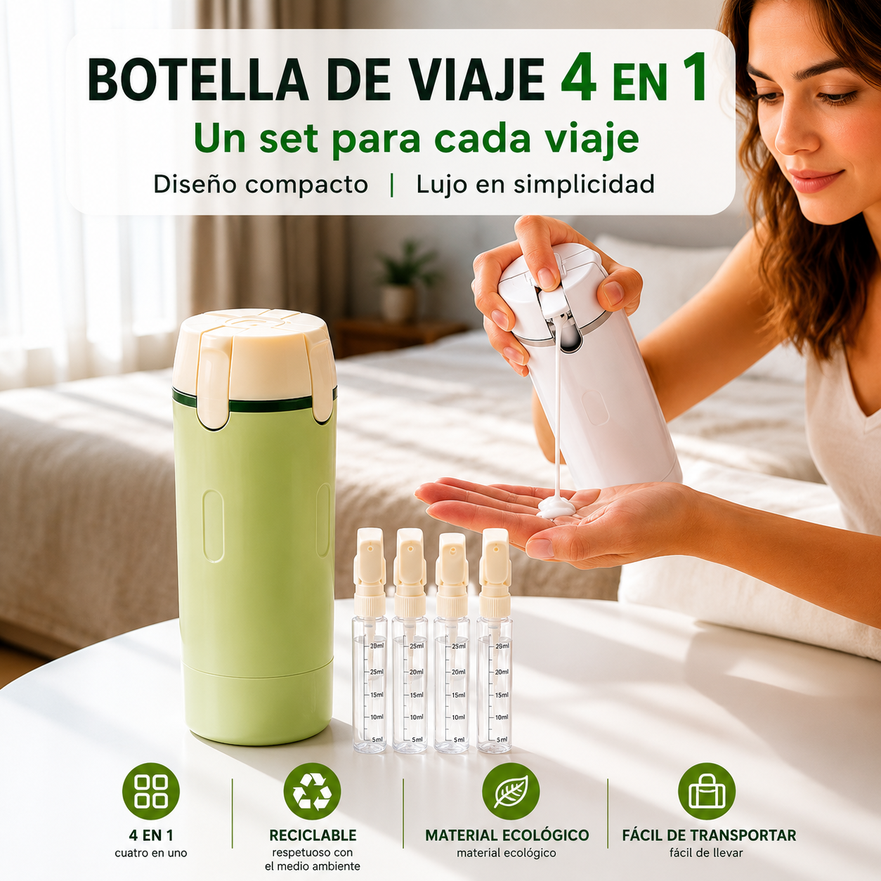 Botella Dispensadora Portátil 4 en 1