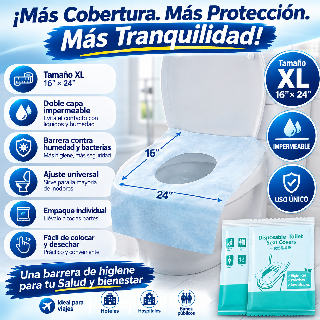 Protector Desechable para Asiento de Inodoro XL (50 UNIDADES)
