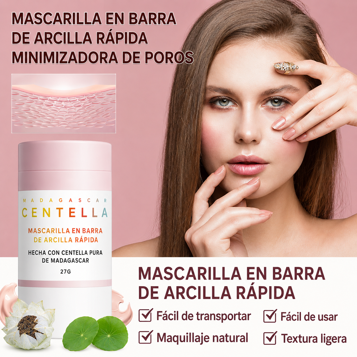 Máscara de Arcilla Rosa con Sal Rosa del Himalaya y Centella de Madagascar