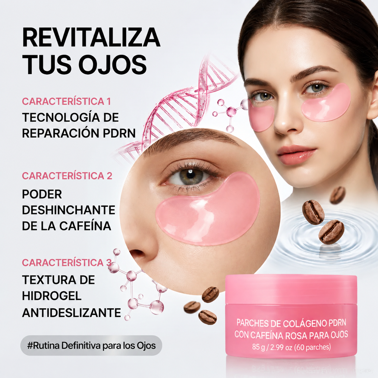 Parches de Gel para Ojos con PDRN, Cafeína y Colágeno