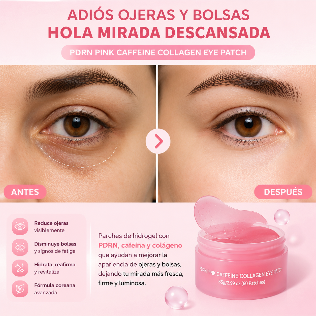 Parches de Gel para Ojos con PDRN, Cafeína y Colágeno