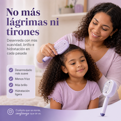 Cepillo masajeador capilar con bruma hidratante, luz roja y sistema autolimpiante.