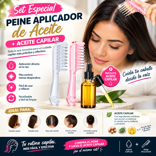 Set Peine Aplicador + Aceite Capilar