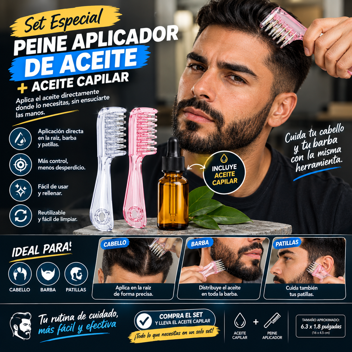 Set Peine Aplicador + Aceite Capilar
