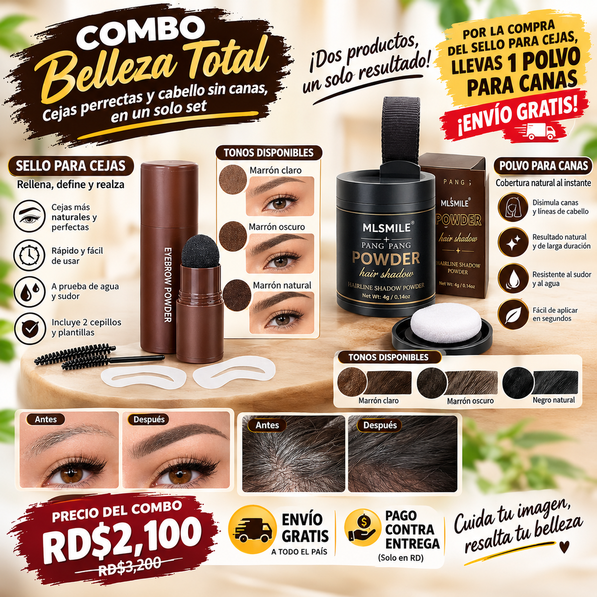 Kit de Sello y Plantillas para Cejas + Polvo polvo corrector de linea capilar MLsmile